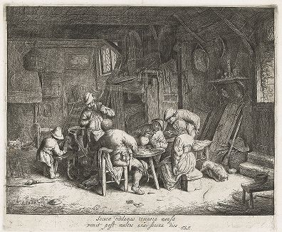 Проба вина (Завтрак). Офорт Адриана ван Остаде, ок. 1647-52 гг. 