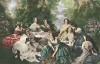 Супруга Наполеона III императрица Евгения в окружении благородных дам. Из альбома литографий Paris. Miroir de la mode, посвящённого французской моде 1850-60 гг. Париж, 1959