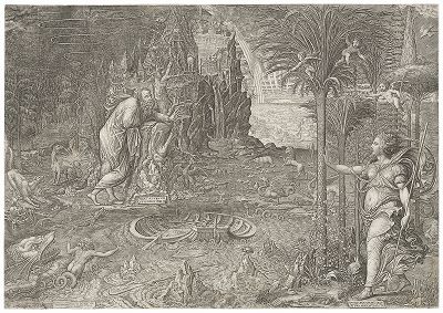 Сон Рафаэля (Аллегория жизни). Одна из самых загадочных итальянских гравюр. Выполнена Джорджио Гизи по мотивам работ Рафаэля, 1561 год. 