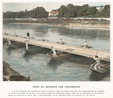 Монтаж понтонного моста. L'Album militaire. Livraison №5. Genie & train des еquipages. Париж, 1890