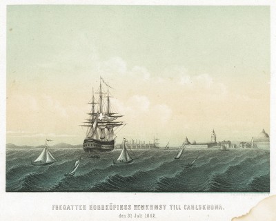 Фрегат в гавани города Карлскрона в шведской провинции Блекинге 31 июля 1862 года. 