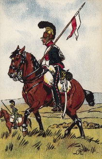 1812 г. Нижний чин легкой кавалерии Великой армии Наполеона в дозоре. Коллекция Роберта фон Арнольди. Германия, 1911-29