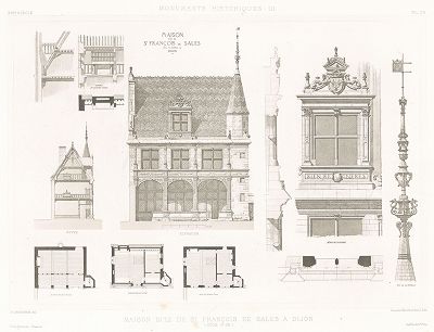 Дом Святого Франциска Сальского в Дижоне (XVI век). Archives de la Commission des monuments historiques, т.3, Париж, 1898-1903. 