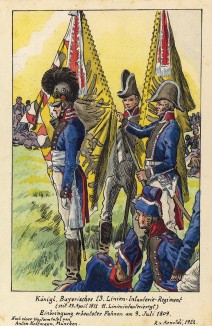 1809 г. Знамена 13-го полка линейной пехоты королевства Бавария. Коллекция Роберта фон Арнольди. Германия, 1911-29