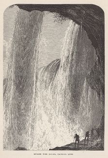Под водопадом. Канадская часть Ниагарского водопада. Лист из издания "Picturesque America", т.I, Нью-Йорк, 1872.