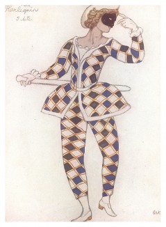 Arlequin. Арлекин. Леон Бакст, эскиз костюма для балета "Спящая красавица". L'œuvre de Léon Bakst pour "La Belle au bois dormant", л.XII. Париж, 1922