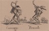 Кукоронья и Пернуалла (Cucorongna - Pernoualla). Из цикла офортов конца 19 века, выполненного по серии гравюр Жака Калло "Balli Di Sfessania" (Танцы беззадых (бескостных)), в которой он изобразил персонажей итальянской "Комедии дель Арте"