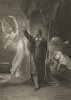 Иллюстрация к пьесе Шекспира "Буря", акт I, сцена II: Просперо отпускает Ариэль, в то время как Миранда отдыхает на камне у входа в пещеру. Boydell's Graphic Illustrations of the Dramatic works of Shakspeare, Лондон, 1803. 
