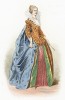 Французские моды эпохи Генриха IV: популярный во всей Европе высокий кружевной воротник а–ля Мария Стюарт, приталенное парчовое платье со шлейфом.
