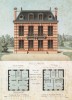 Эскиз и план дома с балконом в классическом стиле (из популярного у парижских архитекторов 1880-х Nouvelles maisons de campagne...)