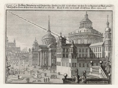 Дворец Навуходоносора (из Biblisches Engel- und Kunstwerk -- шедевра германского барокко. Гравировал неподражаемый Иоганн Ульрих Краусс в Аугсбурге в 1700 году)