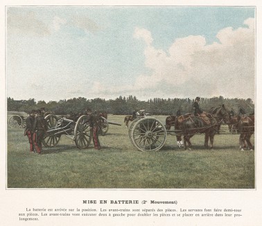 Развёртывание батареи французской горной артиллерии в боевой порядок (упражнение 2). L'Album militaire. Livraison №7. Artillerie montée. Париж, 1890