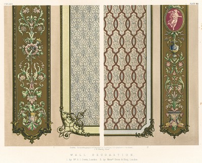 Декоративные деревянные панели от мануфактуры А.Оуэна: роспись в стиле Рафаэля по позолоченному дереву. Каталог Всемирной выставки в Лондоне 1862 года, т.2, л.143