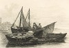 Рыбацкие лодки, Peter boats (англ.), с отверстиями по бокам, благодаря которым улов хранился в лодке и в воде, а рыба не портилась. Эвард Кук. Shipping and Craft, 1829 г.