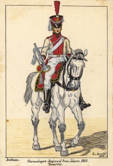 1810 г. Трубач полка prinz Johann легкой кавалерии королевства Саксония. Коллекция Роберта фон Арнольди. Германия, 1911-29