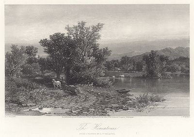 Берега реки Хусатоник, западный Коннектикут. Лист из издания "Picturesque America", т.II, Нью-Йорк, 1874.