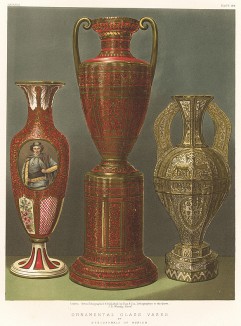 Монументальные баварские вазы из цветного стекла. Мануфактура Steigerwald, Мюнхен. Каталог Всемирной выставки в Лондоне 1862 года, т.2, л.134