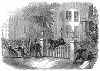 Неизвестно откуда появившаяся на лондонской улице Уайтхолл корова, перепрыгнувшая через ограду резиденции премьер-министра Великобритании Роберта Пиля (1788 -- 1850 гг.) (The Illustrated London News №104 от 27/04/1844 г.)