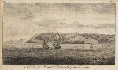 Вид на гору Эджкамб со стороны моря (Англия) (из A New Display Of The Beauties Of England... Лондон. 1776 г. Том 2. Лист 403)