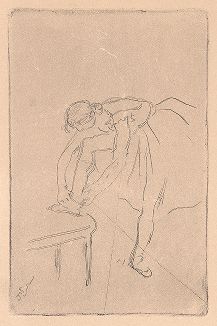 Балерина, шнурующая пуант. Офорт Эдгара Дега, ок. 1886-90 гг. 