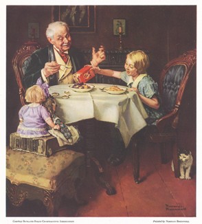 Дедушка с внучкой. С оригинала Нормана Рокуэлла (1894 -- 1978 гг.) -- автора более 300 обложек The Saturday Evening Post.