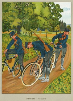 Велосипедисты. Униформа швейцарской пехоты во время Первой мировой войны. Notre armée. Женева, 1915