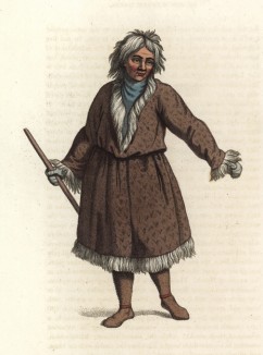 Житель Камчатки в зимней одежде (лист 48 иллюстраций к известной работе Эдварда Хардинга "Костюм Российской империи", изданной в Лондоне в 1803 году)