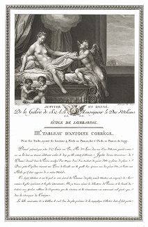 Даная и Юпитер кисти Антонио да Корреджо. Лист из знаменитого издания Galérie du Palais Royal..., Париж, 1786