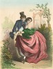Вальс в парке замка Аньер. Из альбома литографий Paris. Miroir de la mode, посвящённого французской моде 1850-60 гг. Париж, 1959