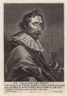 Деодат Дельмонт (1582 -- 1644) -- фламандский архитектор и живописец. Гравюра Конрада Вауманса с автопортрета художника. 