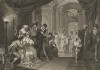 Иллюстрация к трагедии Шекспира "Ромео и Джульетта", акт I, сцена V: Первая встреча Ромео и Джульеты на маскараде. Graphic Illustrations of the Dramatic works of Shakspeare, Лондон, 1803.