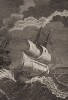 "Дезире", один из кораблей флотилии Томаса Кавендиша, во время шторма в Магеллановом проливе. New and Complete Collection of Voyages and Travels. Лондон, 1785
