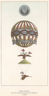 1804 г. Неудачная модель воздушного шара, которую создал Андре-Жак Гарнерен для коронации Наполеона Бонапарта, стала темой колких шуток в адрес императора. Из альбома Balloons, выполненного по гравюрам, посвящённым истории воздухоплавания. Лондон, 1956
