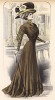 Парижанка в изысканном платье шоколадного цвета и шляпе, отороченной мехом. Всё - Redfern (Les grandes modes de Paris за 1907 год).