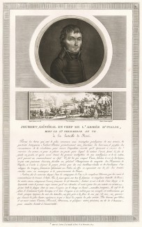 Бартелеми Жубер (1769-99) - сын адвоката, доброволец (1791), лейтенант (1792), дивизионный генерал и герой Риволи (1796), при Директории главнокомандующий Итальянской армией и противник Суворова. Убит в сражении при Нови 15 августа 1799 г. Париж, 1804