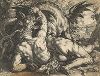 Дракон, пожирающий спутников Кадма. Гравюра Гендрика Голциуса по оригиналу Корнелиса ван Харлема, 1588 год. 