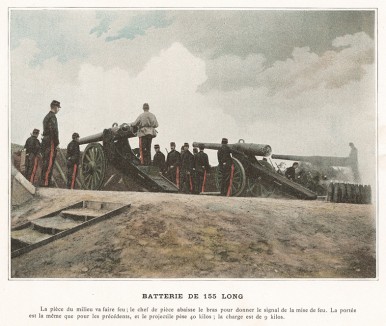 Батарея дальнобойных пушек калибра 155 французской полевой артиллерии. L'Album militaire. Livraison №6. Artillerie à pied. Париж, 1890