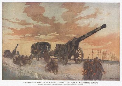 Тяжелый артиллерийский конвой во время Первой мировой войны. L'automobile, Париж, 1935