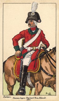 1800 г. Солдат полка легкой кавалерии принца Альбрехта королевства Саксония. Коллекция Роберта фон Арнольди. Германия, 1911-29