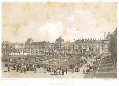 Дворец Тюильри. Вид на фасад и парк (из работы Paris dans sa splendeur, изданной в Париже в 1860-е годы)