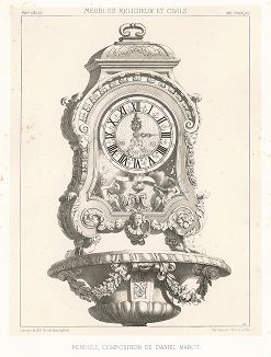 Часы по эскизам Даниэля Маро, л. 2, XVII век. Meubles religieux et civils..., Париж, 1864-74 гг. 