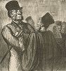 "Месье, я тот самый муж, которого Вы так всесторонне высмеивали в своей речи...Вам все еще весело? " Литография Оноре Домье из серии "Au Palace", 1866 гг. 