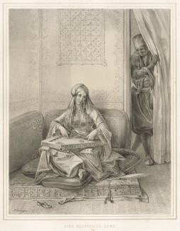 Египтянка, играющая на кануне (разновидность арфы) (из "Путешествия на Восток..." герцога Максимилиана Баварского. Штутгарт. 1846 год (лист XXII))