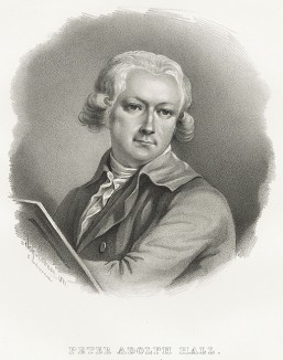 Петр Адольф Холл (23 февраля 1739 - 15 мая 1793), художник, рисовальщик, миниатюрист. Galleri af Utmarkta Svenska larde Mitterhetsidkare orh Konstnarer. Стокгольм, 1842