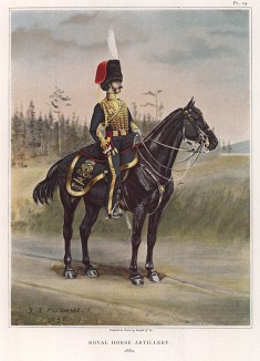 Офицер конной артиллерии, 1850 год (лист XIX работы "История мундира королевской артиллерии в 1625--1897 годах", изданной в Париже в 1899 году)