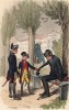 Прусские кадеты здороваются с ветераном (иллюстрация Адольфа Менцеля к известной работе Эдуарда Ланге "Солдаты Фридриха Великого", изданной в Лейпциге в 1853 году)