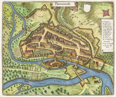Город Донаувёрт. Thonauwerth. Из Topographie Bavariae Маттеуса Мериана. Франкфурт-на-Майне, 1644