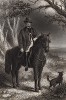 Джентльмен на конной прогулке с любимой собакой. Английская гравюра середины XIX века