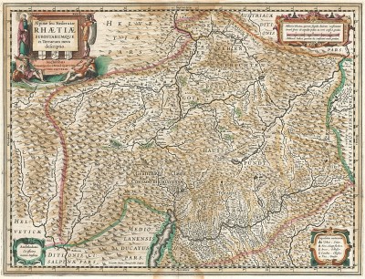 Реция. Южная Швейцария. Alpinae seu Foederatae Rhaetiae Subditarumque ei Terrarum nova descriptio. Составил Ян Янсониус. Амстердам, 1633