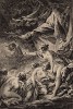 Артемида превращает в оленя охотника Актеона, заставшего купающуюся с нимфами прекрасную богиню. Гравюра Огюстена де Сент-Обена по рисунку Франсуа Буше для "Метаморфоз" Овидия. Париж, 1767